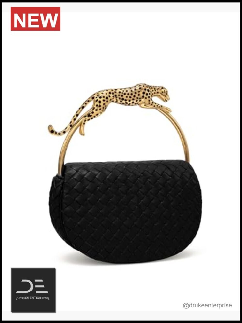 Woven Top Handle Bag with Sculptural Metal Handle - Picture 2 of 2